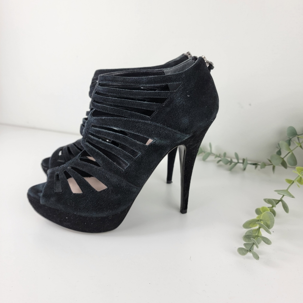 Miu Miu Suede Peep-Toes Stiletto Heels with Platform Sz 39.5